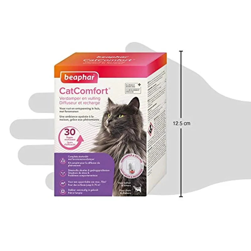 Beaphar – Catcomfort – Difusor eléctrico de feromonas para Gatos – Reduz o stress sem dependência nem sonolência – 1 Difusor e 1 Recarga de 48 ml