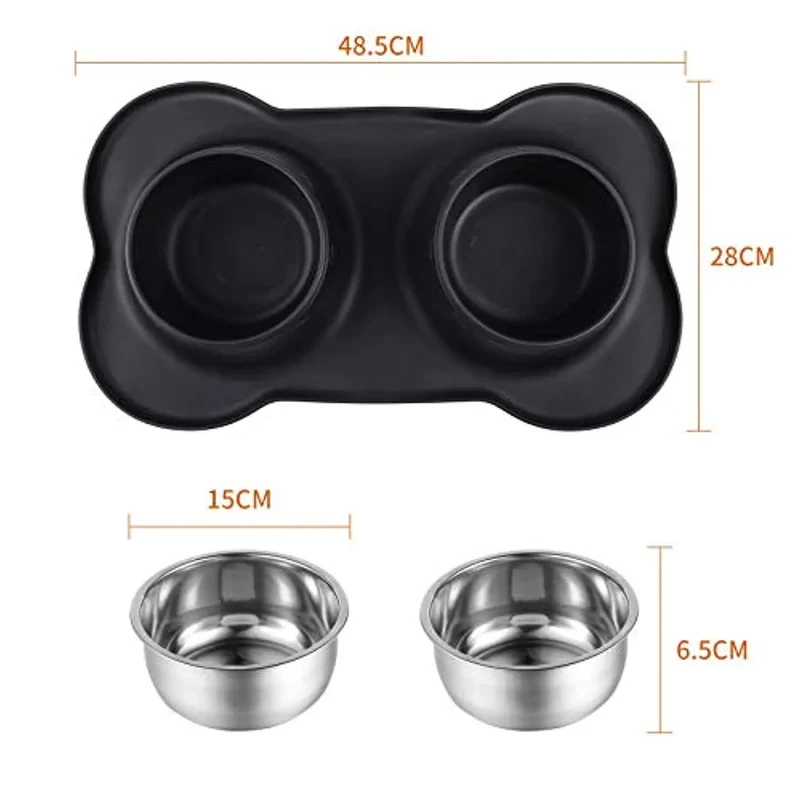 Comedouro + Bebedouro (2x400 ml) para Cães e Gatos em Aço Inoxidável com Base Antideslizante de Silicone - Oferta de Comedouro / Bebedouro Portátil