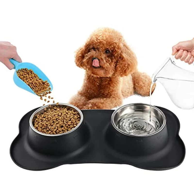 Comedouro + Bebedouro (2x400 ml) para Cães e Gatos em Aço Inoxidável com Base Antideslizante de Silicone - Oferta de Comedouro / Bebedouro Portátil