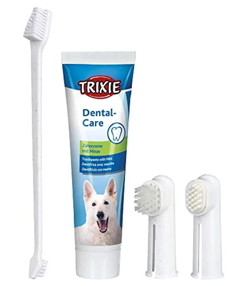 Conjunto de Higiene Oral TRIXIE, Pasta e escovas dedeiras, para cães
