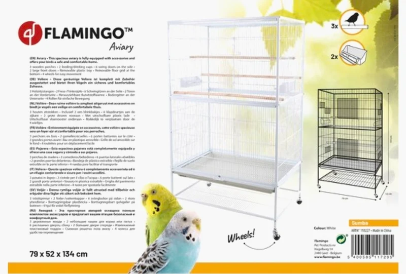 Sumba White Voliere – Außenvoliere für 8 Personen, Innenvoliere – Aluminiumvoliere – 79 x 52 x 134 cm – Flamingo-Voliere