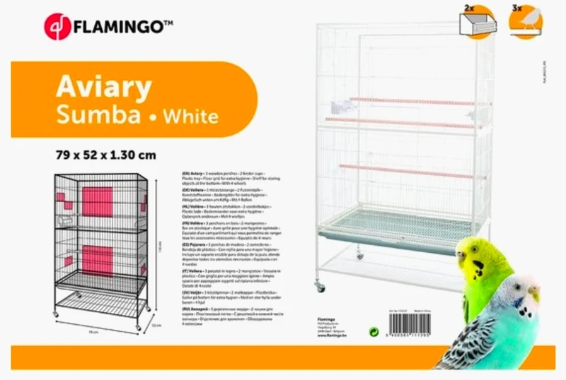 Sumba White Voliere – Außenvoliere für 8 Personen, Innenvoliere – Aluminiumvoliere – 79 x 52 x 134 cm – Flamingo-Voliere