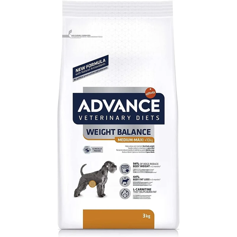 Advance Veterinary Diets Weight Balance Medium Maxi - Alimentação para Cães de Raças Médias e Grandes com Problemas de Excesso de peso - Pack de 3 x 3kg - Total 9kg