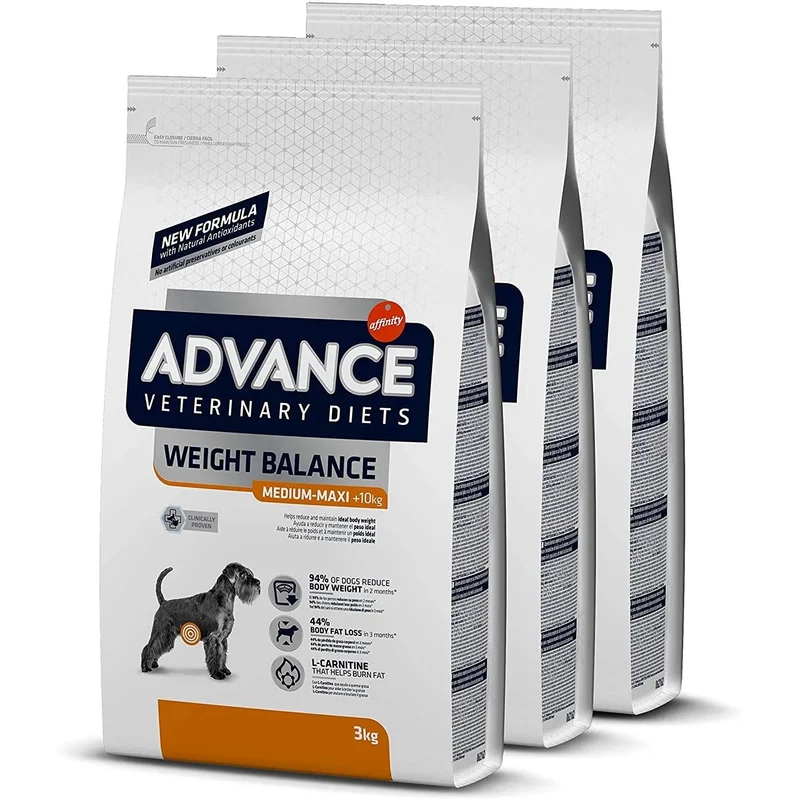 Advance Veterinary Diets Weight Balance Medium Maxi - Alimentação para Cães de Raças Médias e Grandes com Problemas de Excesso de peso - Pack de 3 x 3kg - Total 9kg