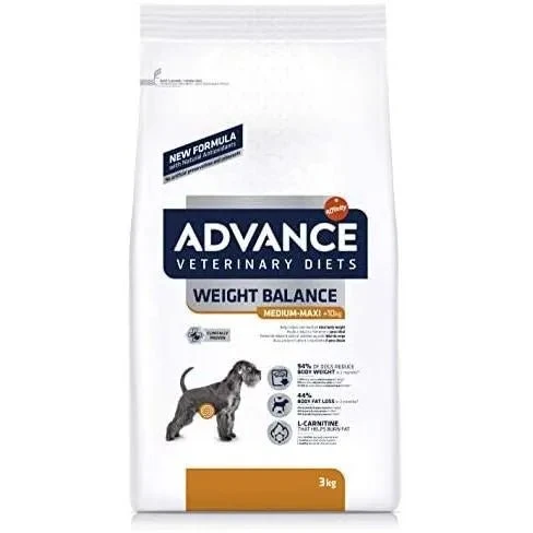 Advance Veterinary Diets Weight Balance Medium Maxi - Alimentação para Cães de Raças Médias e Grandes com Problemas de Excesso de peso - Pack de 3 x 3kg - Total 9kg
