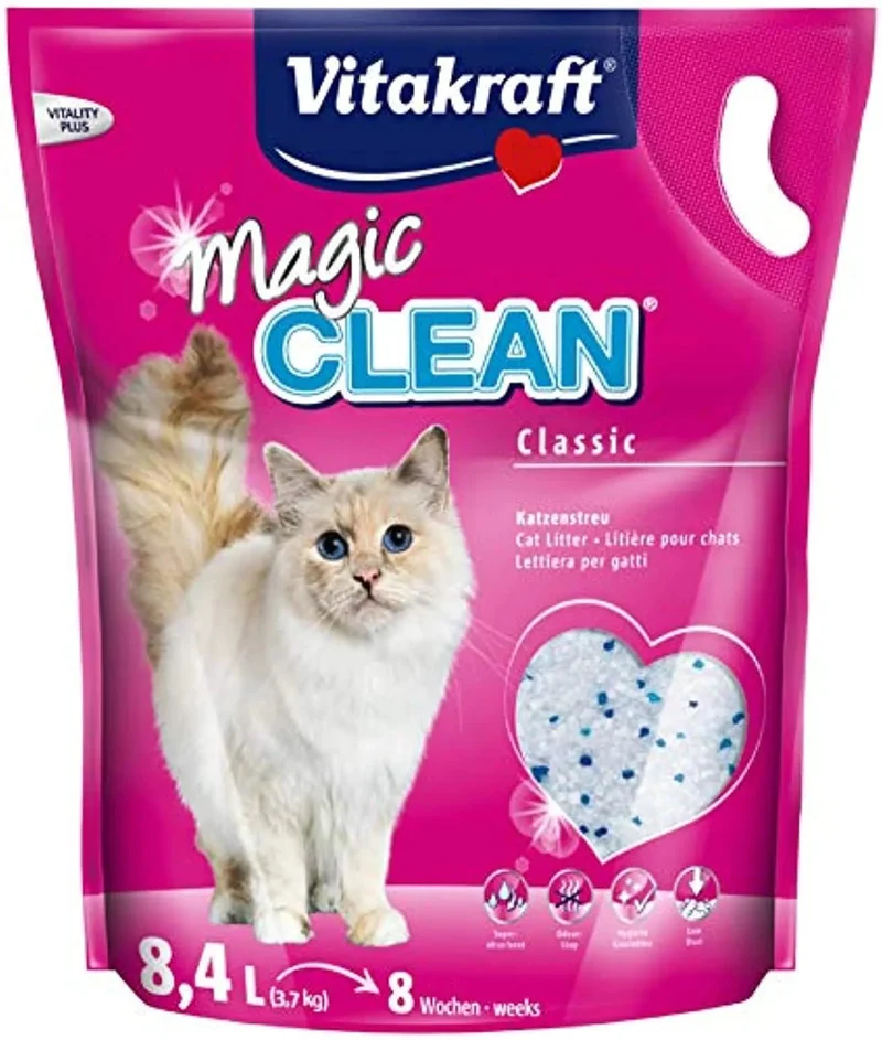Sílica Gel em Grão para WC / Liteiras de Gatos (Vitakraft Magic Clean 8,4 L, 3700 gr ou 5 L, 2200 gr)
