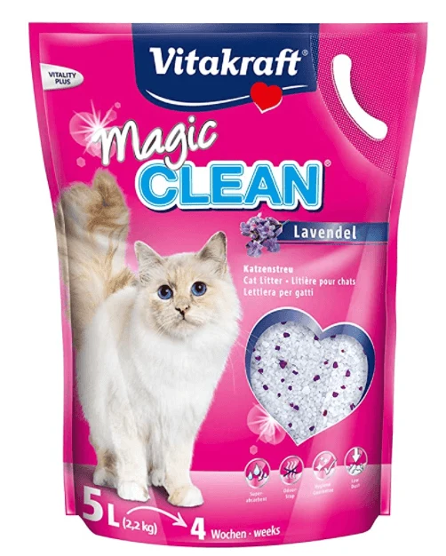 Sílica Gel em Grão para WC / Liteiras de Gatos (Vitakraft Magic Clean 8,4 L, 3700 gr ou 5 L, 2200 gr)