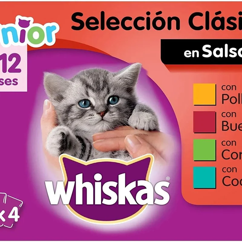 Whiskas Comida Húmida para Gatos Selecção Júnior - Carnes em Gelatina, Multipack