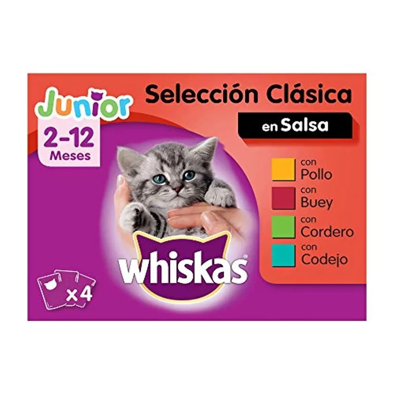 Whiskas Comida Húmida para Gatos Selecção Júnior - Carnes em Gelatina, Multipack