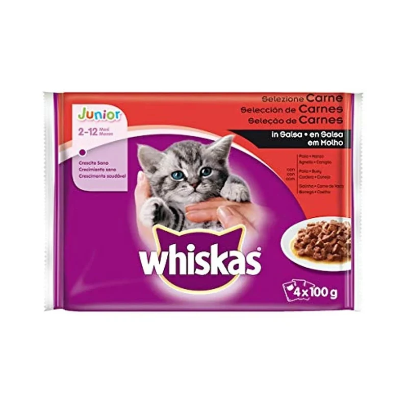 Whiskas Comida Húmida para Gatos Selecção Júnior - Carnes em Gelatina, Multipack