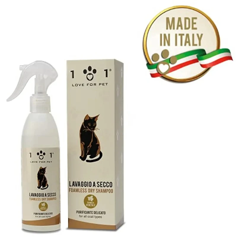 Champô a Seco Natural para Gato, 250 ml - Sem Necessidade de Água - Para uma Lavagem a Seco Eficaz