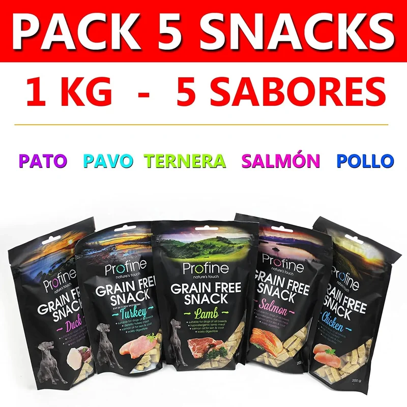 5 Pacotes de Biscoitos, Snacks, Miminhos e Prémios, sem Cereais, para Cães de Todas as Raças - 1000 gramas