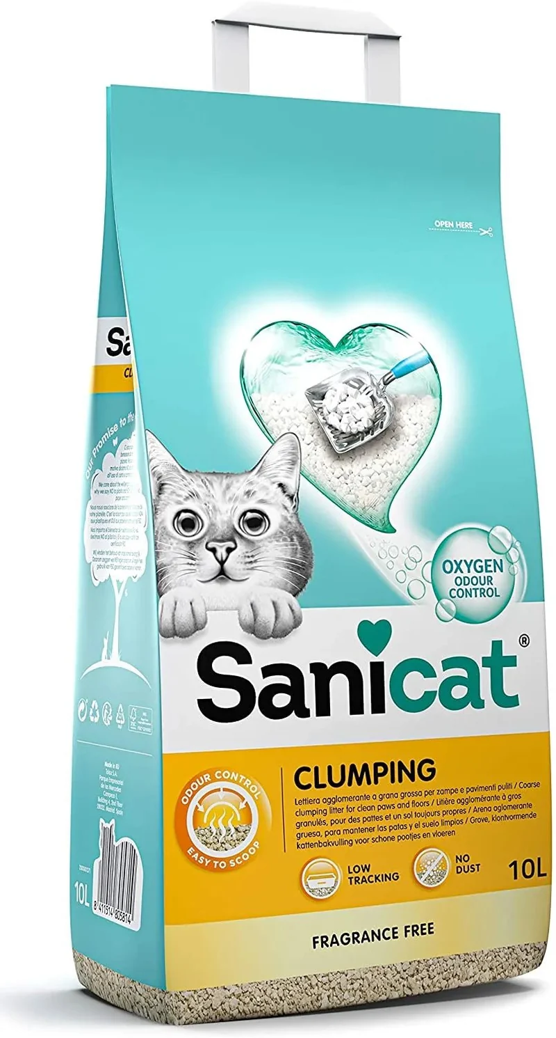 SANICAT - Areia Aglomerante para Liteiras de Gato com Arôma ou Sem Arôma 10L
