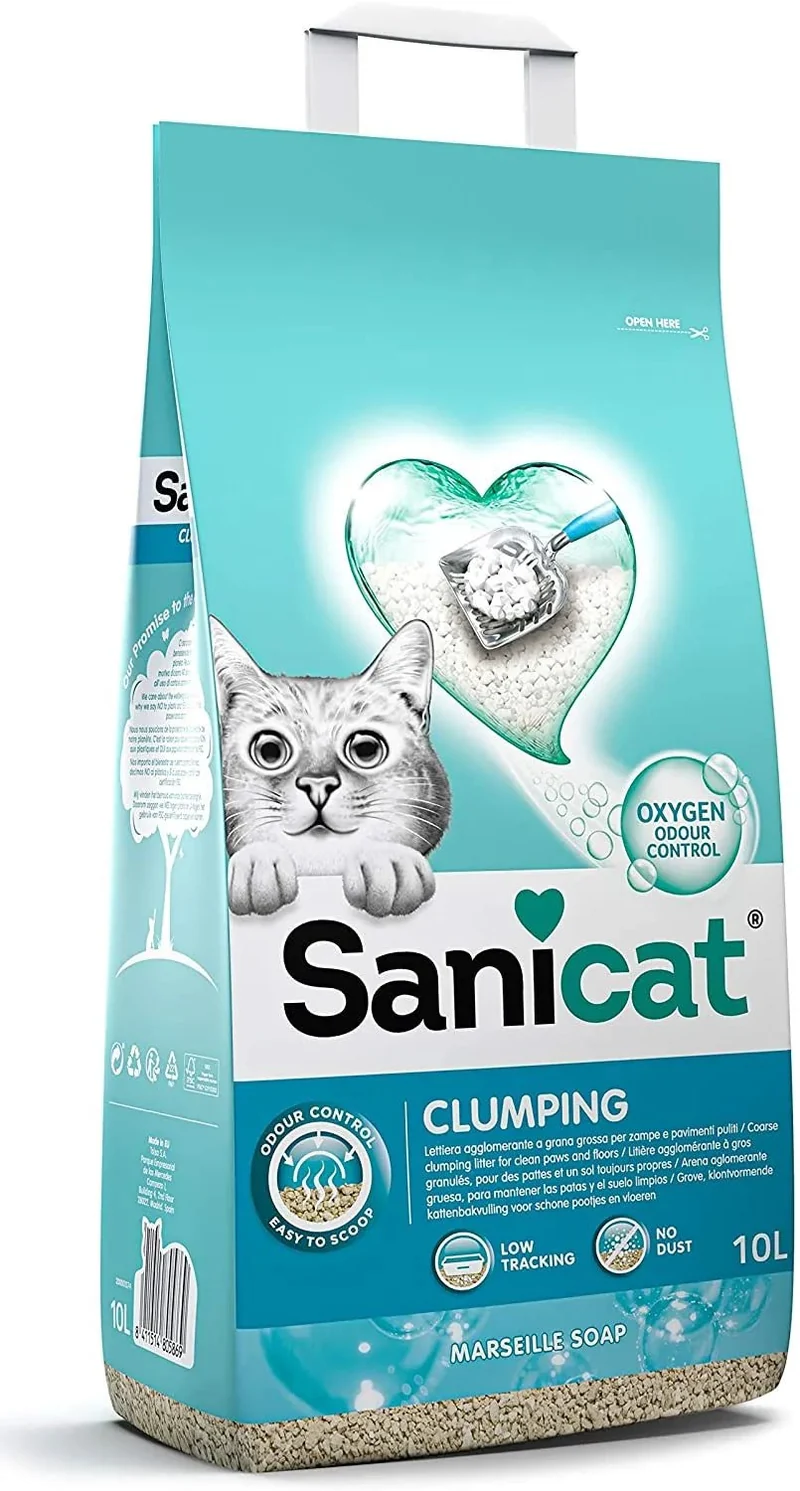 SANICAT - Areia Aglomerante para Liteiras de Gato com Arôma ou Sem Arôma 10L