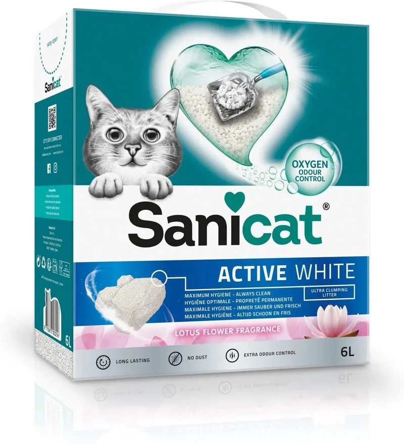 Sanicat Active - Areia para Liteiras de Gato, Ultra Aglomerante, Aroma de Flôr de Lótus, 6L