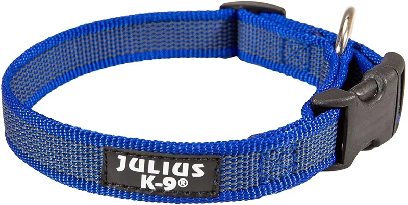 Coleira Julius-K9 - Cinza e Côr com pega, fecho de segurança e patch intermutável