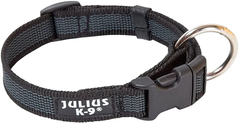 Coleira Julius-K9 - Cinza e Côr com pega, fecho de segurança e patch intermutável