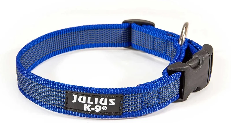 Coleira Julius-K9 - Cinza e Côr com pega, fecho de segurança e patch intermutável