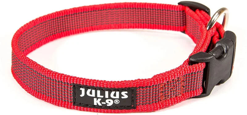 Coleira Julius-K9 - Cinza e Côr com pega, fecho de segurança e patch intermutável
