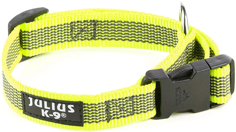 Coleira Julius-K9 - Cinza e Côr com pega, fecho de segurança e patch intermutável