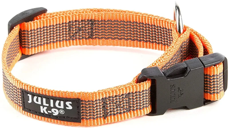 Coleira Julius-K9 - Cinza e Côr com pega, fecho de segurança e patch intermutável