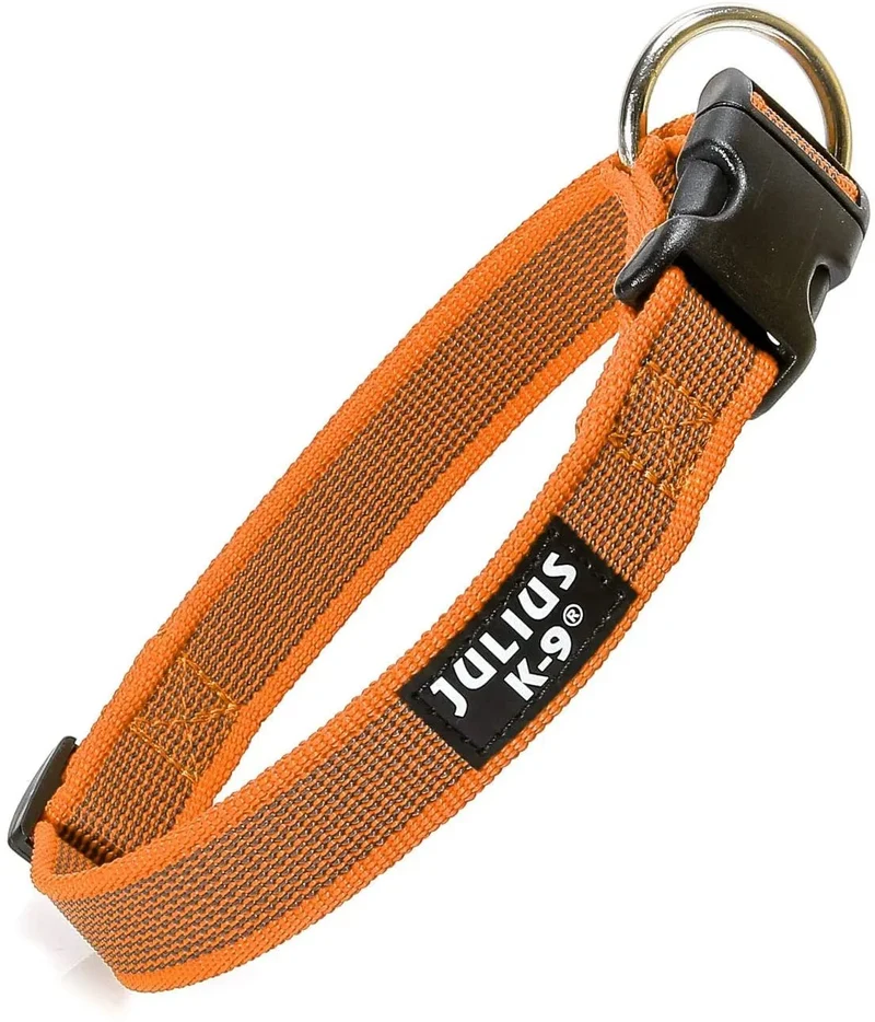 Coleira Julius-K9 - Cinza e Côr com pega, fecho de segurança e patch intermutável