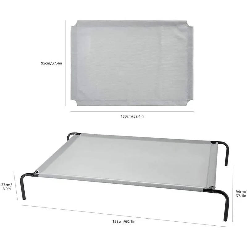 Cama elevada transpirável para Cães, extra-grande (153 x 94 x 23 cm), Cinzenta