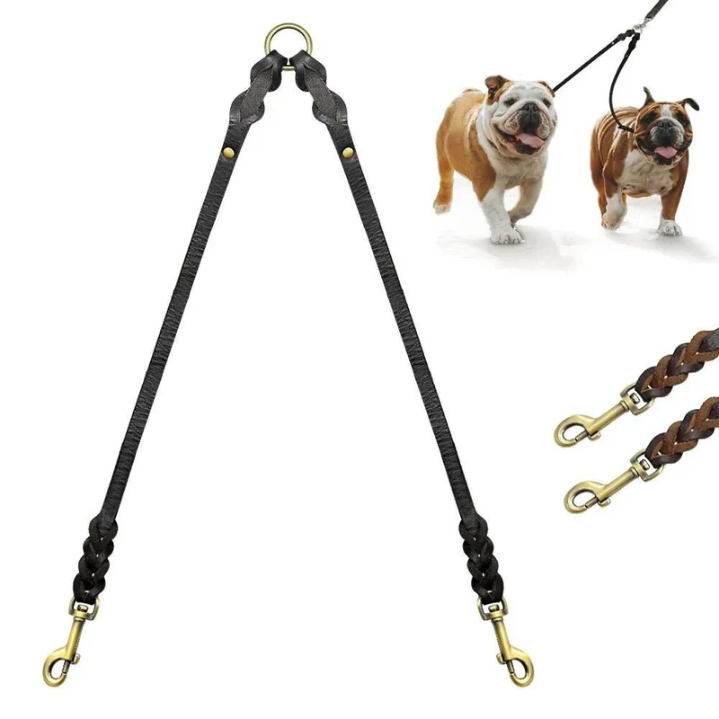 Trela em Cabedal para 2 Cães em simultâneo