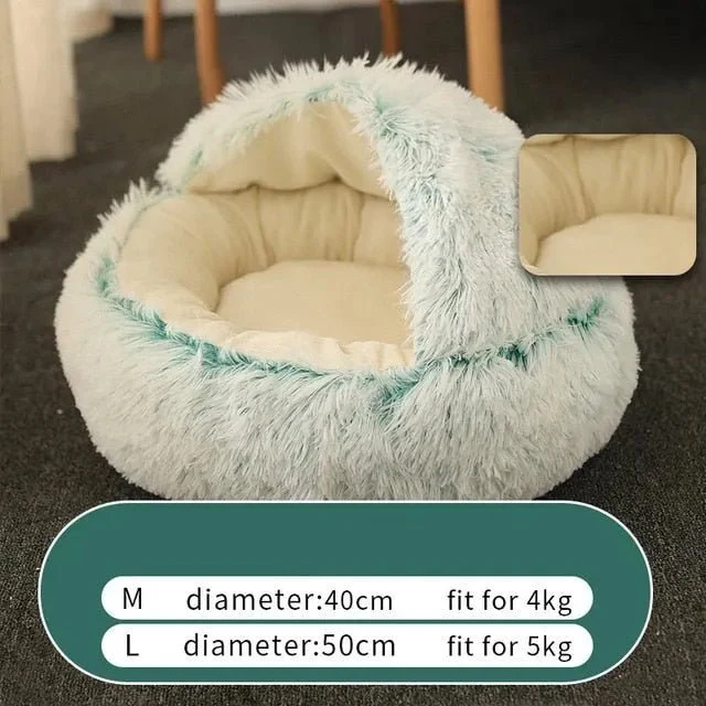 Cama Redonda com Cobertura, Super-Macia, Quentinha, Calmante e Envolvente, para Gatos ou Cães de Raças Pequenas