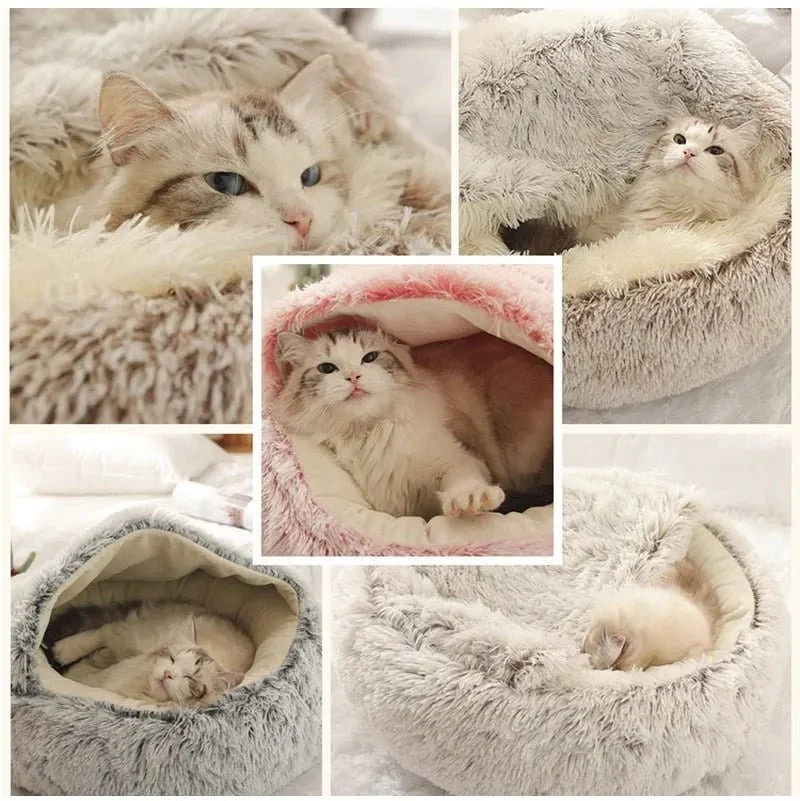 Cama Redonda com Cobertura, Super-Macia, Quentinha, Calmante e Envolvente, para Gatos ou Cães de Raças Pequenas