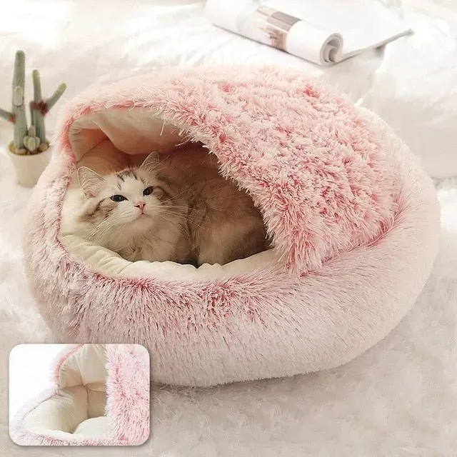Cama Redonda com Cobertura, Super-Macia, Quentinha, Calmante e Envolvente, para Gatos ou Cães de Raças Pequenas