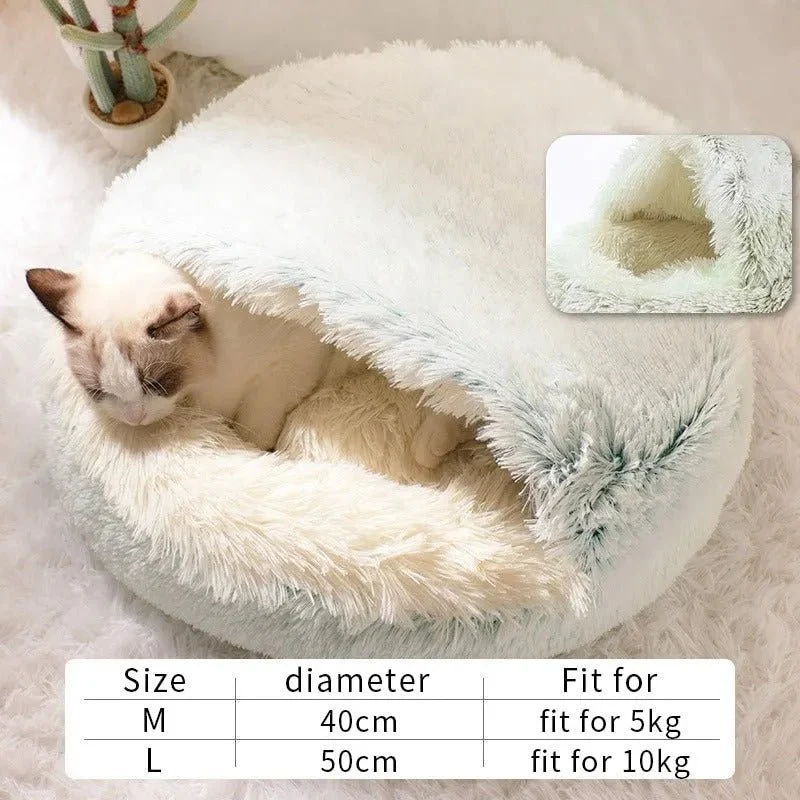 Cama Redonda com Cobertura, Super-Macia, Quentinha, Calmante e Envolvente, para Gatos ou Cães de Raças Pequenas