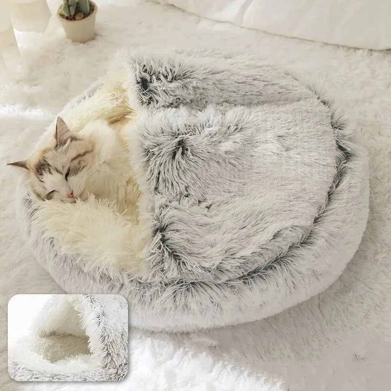 Cama Redonda com Cobertura, Super-Macia, Quentinha, Calmante e Envolvente, para Gatos ou Cães de Raças Pequenas