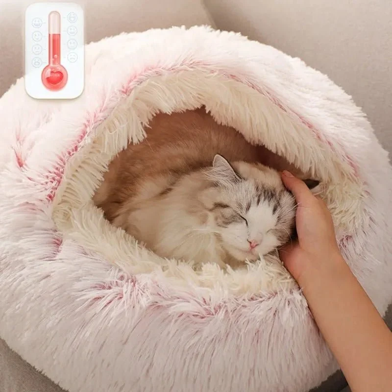 Cama Redonda com Cobertura, Super-Macia, Quentinha, Calmante e Envolvente, para Gatos ou Cães de Raças Pequenas
