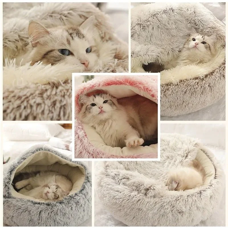 Cama Redonda com Cobertura, Super-Macia, Quentinha, Calmante e Envolvente, para Gatos ou Cães de Raças Pequenas