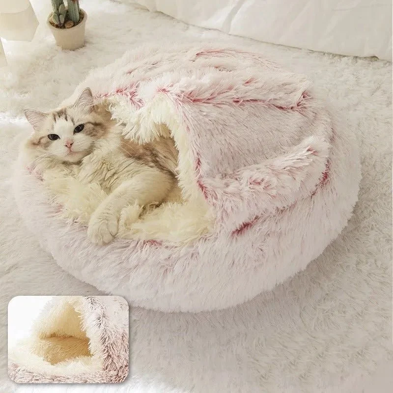Cama Redonda com Cobertura, Super-Macia, Quentinha, Calmante e Envolvente, para Gatos ou Cães de Raças Pequenas