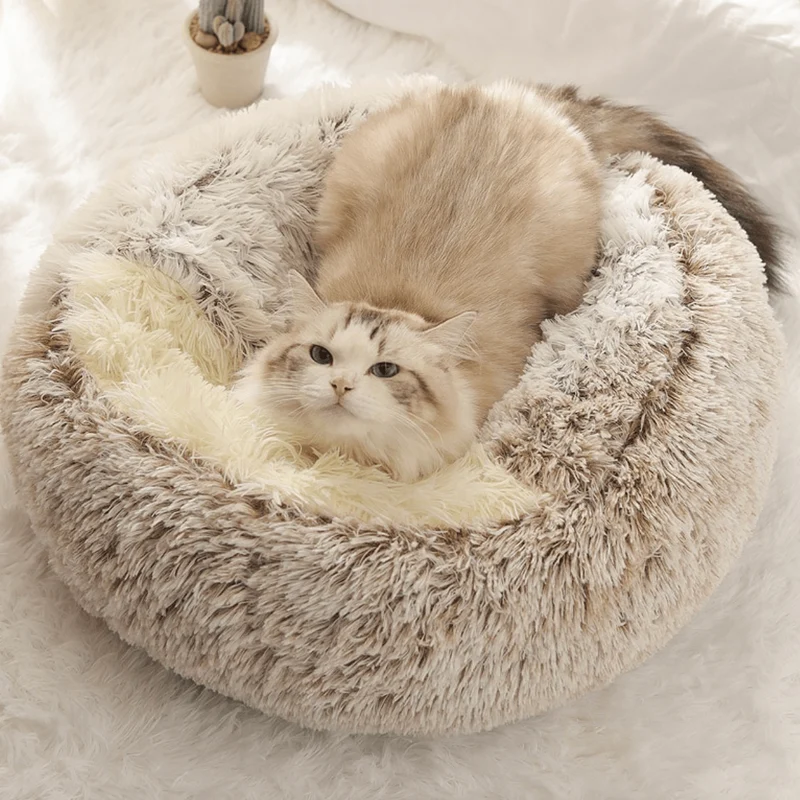 Cama Redonda com Cobertura, Super-Macia, Quentinha, Calmante e Envolvente, para Gatos ou Cães de Raças Pequenas