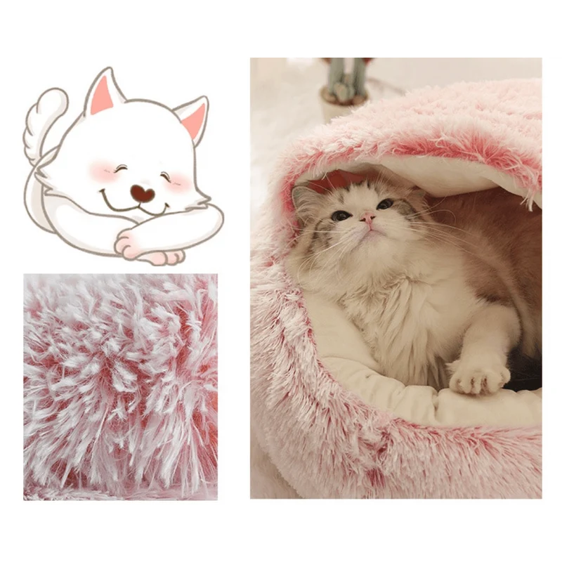 Cama Redonda com Cobertura, Super-Macia, Quentinha, Calmante e Envolvente, para Gatos ou Cães de Raças Pequenas