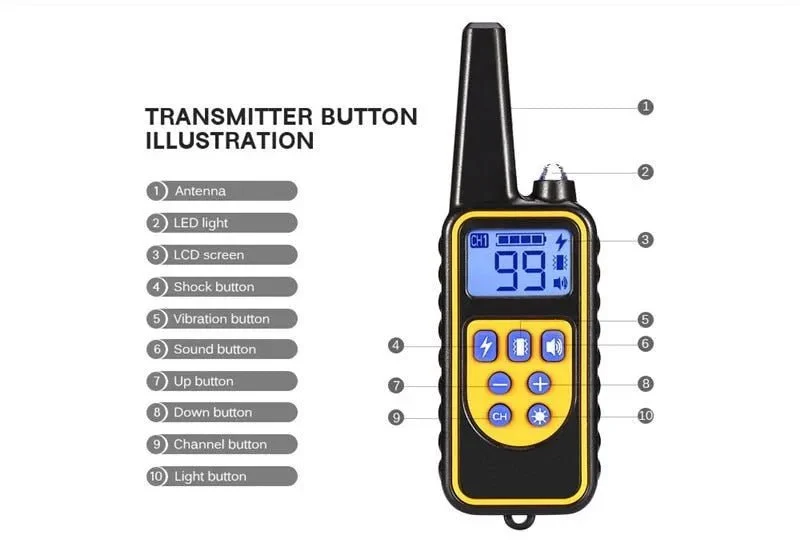 Coleira de Treino Recarregável com LCD Display (800 metros)
