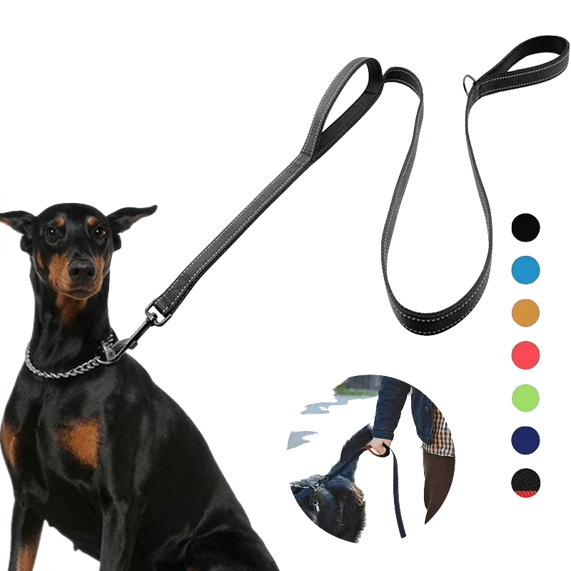 Trela de treino, Reflectora, com duas pegas, para cães
