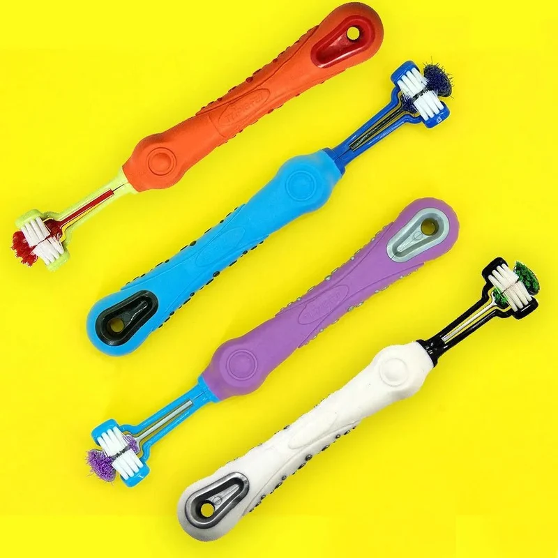 Escova de dentes, com 3 lados, para cães