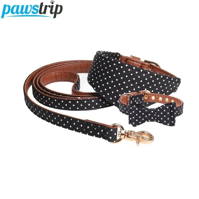 Coleira com Laço ou com Bandana, com Trela a condizer como opção, para Cães