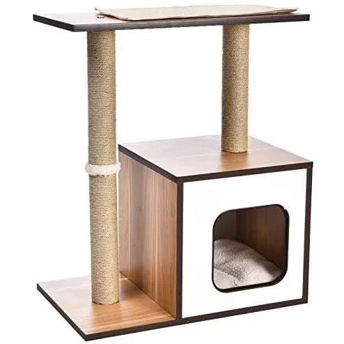 Poste/torre "árvore" de madeira com um ou dois postes arranhadores e toca para gatos, 61x38,1x73,7 cm
