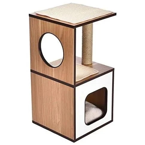 Poste/torre "árvore" de madeira com um ou dois postes arranhadores e toca para gatos, 61x38,1x73,7 cm