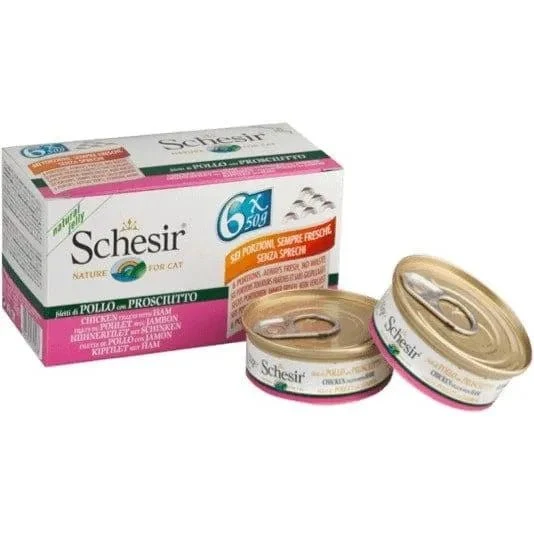 Schesir Cat: Frango com Presunto (6 x 50 Gramas)