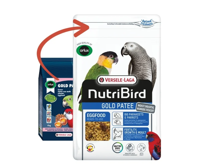Nutribird Gold Patee Große Wellensittiche & Papageien 1kg (Mit Reißverschluss)