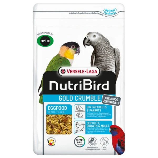 Nutribird Gold Crumble Große Wellensittiche und Papageien 800 Gramm (Mit Reißverschluss)