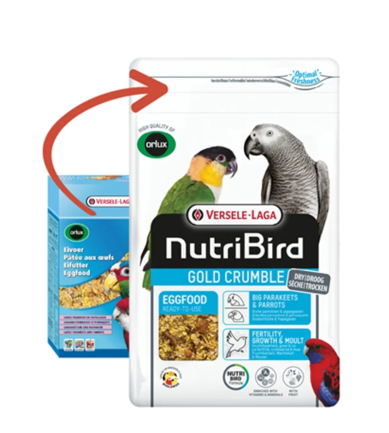 Nutribird Gold Crumble Große Wellensittiche und Papageien 800 Gramm (Mit Reißverschluss)